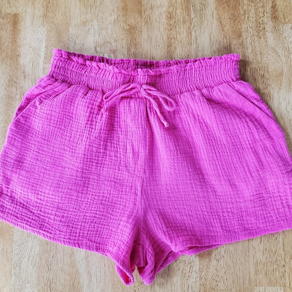 Gauze Cotton shorts 2"inseam Beach Vacation Sumer Dark Pink